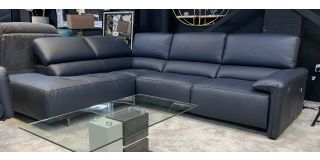 Brooklyn New Trend Lhf Navy Electric Corner Sofa With Adjustable Headrests And Chrome Legs