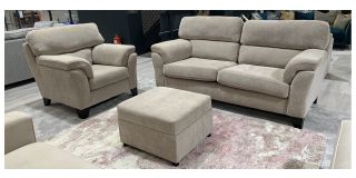Hudson Ascot Biscuit Fabric 3 + 1 Sofas Set With Wooden Legs And Storage Footstool - Other Colours Available