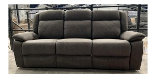 3 Seater Grey Manual Recliner Sofa In Endurance Fabric Ex-Display Showroom Model 50602