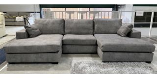 Oakland Silver U Shaped Fabric Corner Sofa With Wooden Legs - Other Colours Available