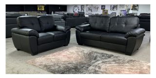 Bristol Black Bonded Leather 3 + 2 Sofa Set Ex-Display Showroom Model 50630