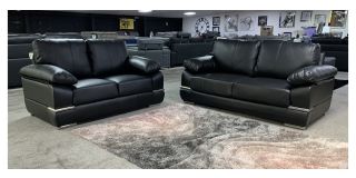 Black Bonded Leather 3 + 2 Sofa Set - Few Scuffs (see images) Ex-Display Showroom Model 50631