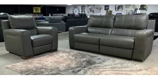 Lucca Grey Leather 3 + 1 Electric Recliners Sisi Italia Semi-Aniline With Contrast Stitching And Wooden Legs High Street Furniture Store Cancellation 50638