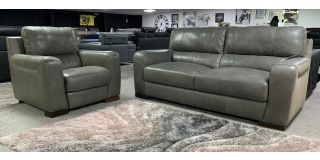 Lucca Grey Leather 3 Static With Electric Armchair Sisi Italia Semi-Aniline With Wooden Legs - Armchair Arm Colour Peeled - Colour Faded (see images) High Street Furniture Store Cancellation 50642