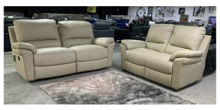 Charlton New Trend Cream Leather 3 Seater Electric With 2 Seater Static - Arms On Both Sofas Damaged (see images) Ex-Display Showroom Model 50644