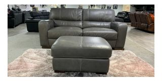 Lucca Grey Leather 3 Seater + Footstool Sisi Italia Semi-Aniline With Wooden Legs - Colour Faded With Few Scuffs (see images) High Street Furniture Store Cancellation 50646