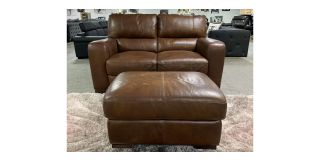 Lucca Brown Leather 2 Seater + Footstool Sisi Italia Semi-Aniline With Wooden Legs - Few Scuffs And Marks Colour Fade On Footstool (see images) High Street Furniture Store Cancellation 50647