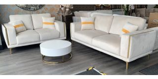 Maine 3 + 2 + 1 Cream Plush Velvet Fabric Sofa With Metal Legs And Arm Trim Ex-Display Showroom Model 50665