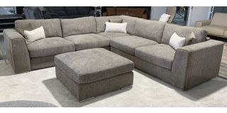 Napoli 2c2 Brown Fabric Corner Sofa With Chrome Legs Plus Footstool Other Colours And Combinations Available