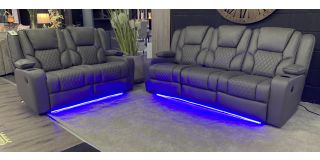 Vegas Grey 32 Leathaire Electric Recliners With Reading Lights Floor Lighting Wireless Charger Usb And Cup Holders