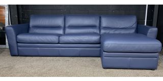 Amalfi Navy Blue RHF Leather Corner Sofa Bed With Storage Sisi Italia Semi-Aniline Ex-Display Showroom Model 50680