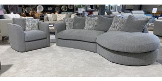 Victoria Grey Fabric Chaise Corner Sofa With Scatter Back And Matching Armchair - Ex-display Showroom Model