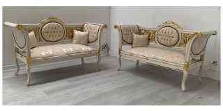 2 + 2 Louis Antique Look Gold Detail Wooden Frame Sofa Set Ex-display Showroom Model 50715