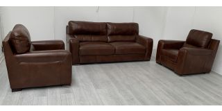 Lucca Brown Leather 4 + 1 Static Sofa Set + Electric Armchair Sisi Italia Semi-Aniline With Wooden Legs High Street Furniture Store Cancellation 50716
