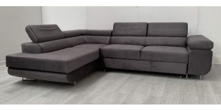 Nevada LHF Velour Fabric Grey Corner Sofabed With Storage And Adjustable Headrests And Chrome Legs - Few Scuffs (see images) Ex-Display Showroom Model 50721