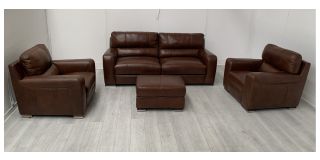 Lucca Brown Leather 3 + 1 Seater Static Sofas With Electric Armchair + Footstool Sisi Italia Semi-Aniline With Wooden Legs High Street Furniture Store Cancellation 50724