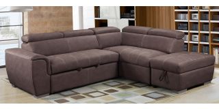 Adria RHF Corner Sofa Bed In Mushroom Fabric With Ottoman Storage And Contrasting Stitching And Adjustable Headrests