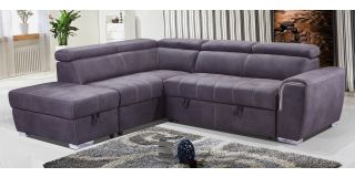 Adria LHF Corner Sofa Bed In Grey Fabric With Ottoman Storage And Contrasting Stitching And Adjustable Headrests