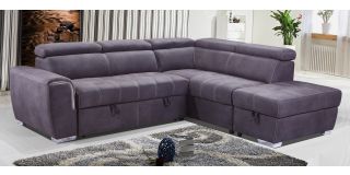 Adria RHF Corner Sofa Bed In Grey Fabric With Ottoman Storage And Contrasting Stitching And Adjustable Headrests