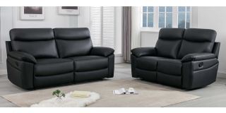 Lago 3 + 2 Black Corrected Grain Leather Manual Recliners Sofa Set