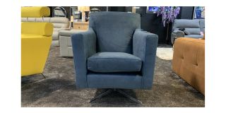 Vegas Dark Slate Blue Plush Velvet Swivel Chair With Chrome Base