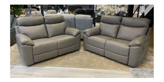 Lago Brown Full Corrected Grain Leather 2+2 Manual Recliner Sofa Set Ex-Display Showroom Model 50822