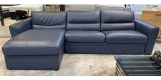 Amalfi Navy Blue Semi Aniline Leather Lhf Sofa Bed With Storage Section Ex-Display Showroom Model 50823