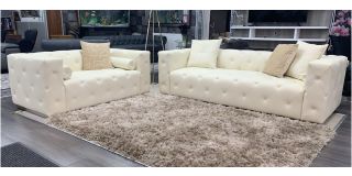 Shawn Cream Square Arm Bonded Leather 3 + 2 Sofa Set Ex-Display Clearance Model 50841