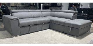 Adria Rhf Grey Fabric Corner Sofa Bed With Ottoman Storage And Adjustable Headrests
