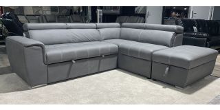 Adria R/H Grey Fabric Corner Sofa Bed With Ottoman Storage And Adjustable Headrests