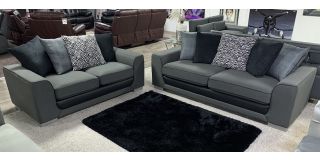 Marlo 3 + 2 Grey Scatter Back Fabric Sofa Set With Metal Legs