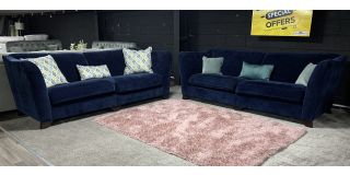 Azur 4 + 4 Navy Blue Fabric Sofas With Wooden Legs - Few Scuffs (see images) Ex-Display Showroom Model 50861