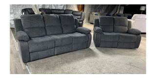 Paige 3 + 2 Denim Blue Fabric Manual Recliner Sofa Set Ex-Display Showroom Model 50862