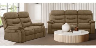 Gizelle 3 + 2 Tan Soft Hard Wearing Fabric High Back Manual Recliner Sofa Set With Contrast Piping