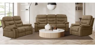 Gizelle 3 + 2 + 1 Tan Soft Hard Wearing Fabric High Back Manual Recliner Sofa Set With Contrast Piping