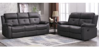 Robert 3 + 2 Grey Hard Wearing Fabric High Back Manual Recliner Sofa Set