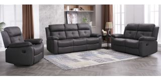 Robert 3 + 2 + 1 Grey Hard Wearing Fabric High Back Manual Recliner Sofa Set