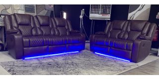 Vegas Brown 3 + 2 Leathaire Electric Recliners With Reading Lights Floor Lighting Wireless Charger Usb And Cup Holders