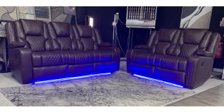 Vegas Brown 3 + 2 Leathaire Electric Recliners With Reading Lights Floor Lighting Wireless Charger Usb And Cup Holders