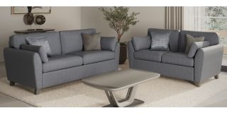 Trel 3 + 2 Blue Breathable Linen Look Fabric Sofa Set With Solid Wooden Legs With A Limed Oak Finish