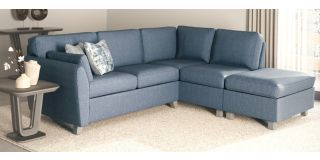 Trel Blue RHF Corner Sofa Breathable Linen Look Fabric With Solid Wooden Legs With A Limed Oak Finish