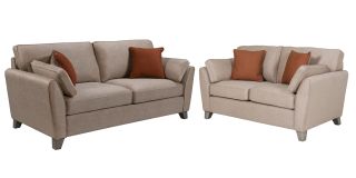 Trel 3 + 2 Biscuit Breathable Linen Look Fabric Sofa Set With Solid Wooden Legs With A Limed Oak Finish