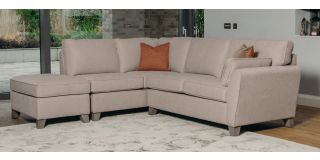 Trel Biscuit LHF Corner Sofa Breathable Linen Look Fabric With Solid Wooden Legs With A Limed Oak Finish