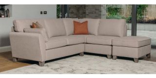 Trel Biscuit RHF Corner Sofa Breathable Linen Look Fabric With Solid Wooden Legs With A Limed Oak Finish