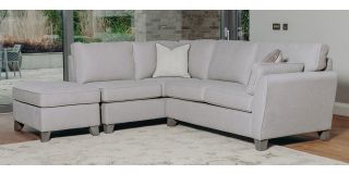 Trel Light Grey LHF Corner Sofa Breathable Linen Look Fabric With Solid Wooden Legs With A Limed Oak Finish