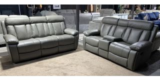 Cairo 3 + 2 Grey Leatheraire Manual Recliner Sofa Set With Drinks Holders