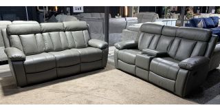 Cairo 3 + 2 Grey Leatheraire Manual Recliner Sofa Set With Drinks Holders