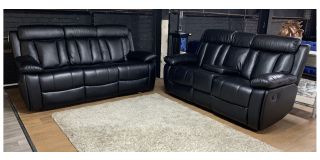 Cairo 3 + 2 Black Leatheraire Manual Recliner Sofa Set With Drinks Holders