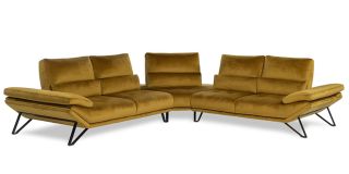 Fly 2C2 Corner Sofa Mustard Colour Aqua Clean Fabric With Chrome Legs