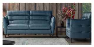 Cabrini 3 + 2 Blue Semi-Analine Leather Sofa Set With Wooden Legs